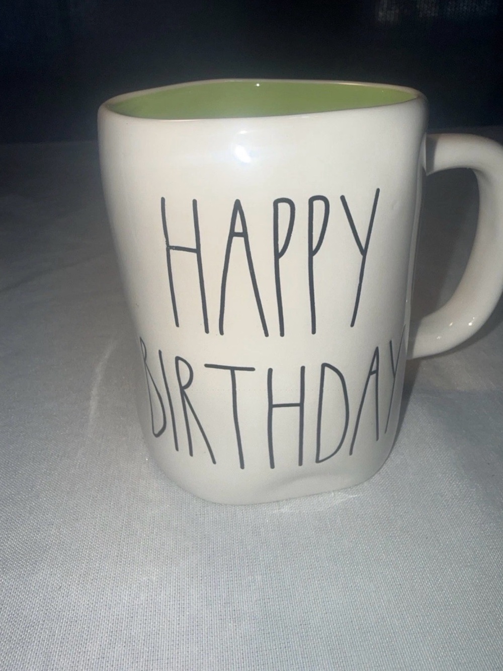 Rae Dunn Happy Birthday Ceramic Mug - White with Light Green Interior